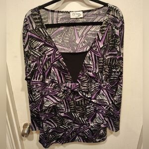 D.J. Summers Purple Geometric Print Stretch Knit Babydoll Tunic Top Sz 1X Y2K